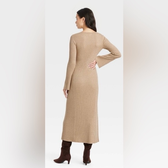 A New Day Long Sleeve Maxi Sweater Dress - Gold Sz Med NWT - Picture 3 of 6